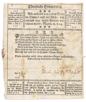 Taufbrief: Engraved Baptismal Certificate or Godparents Letter Christliche Erinnerung.